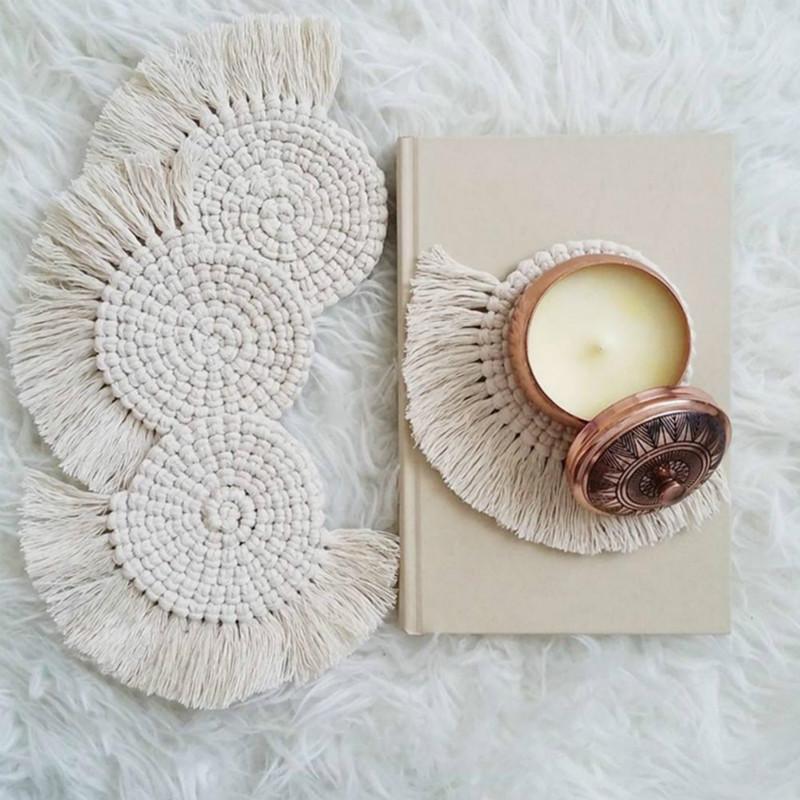 Northern Europe Macrame Cup Pad Bohemia Eco-friendly Heat Insulation Pad Placemat Dining Table Bowl Dish Mat Table Mat Pure Handmade Cotton Braid Non-slip Insulation Mats