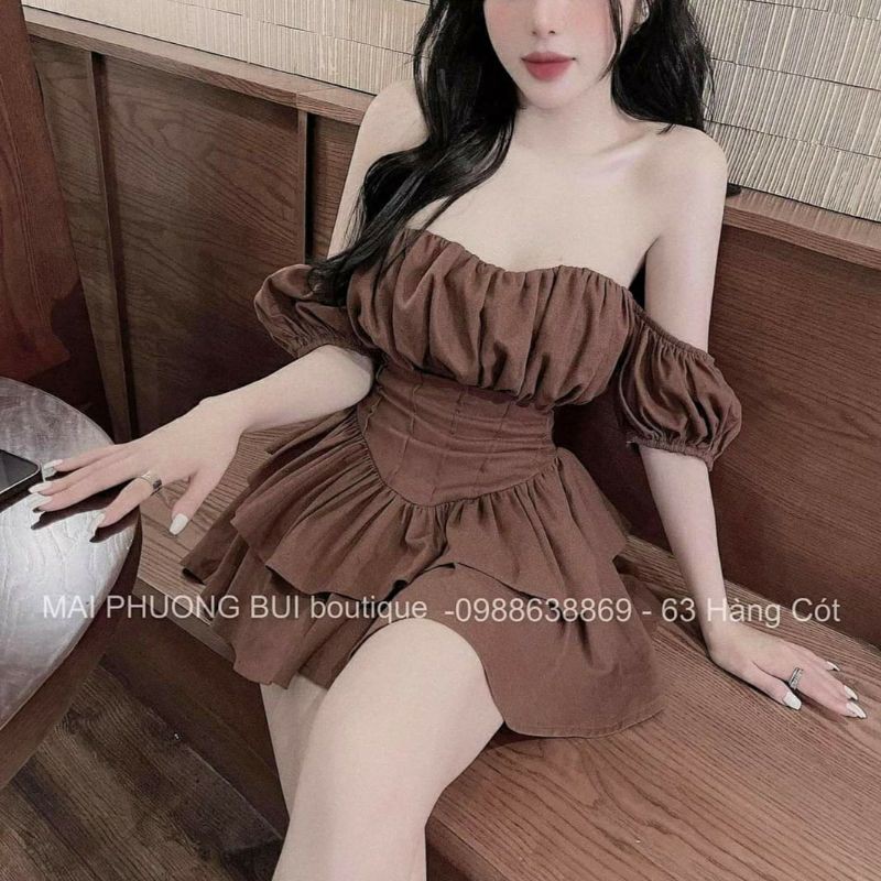 Váy Trễ Vai 2 Tầng, Set Áo Trễ Vai Chân Váy Xếp Ly Hàng Đẹp