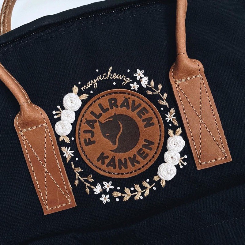 Balo Kanken Unisex Size Classic Đi Học Phiên Bản No.2 Quai Da Thêu Hoa