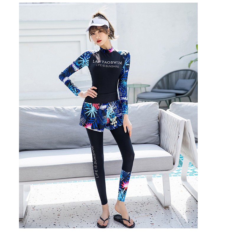 Đồ bơi nữ tay dài quần dài liền quần đùi 03