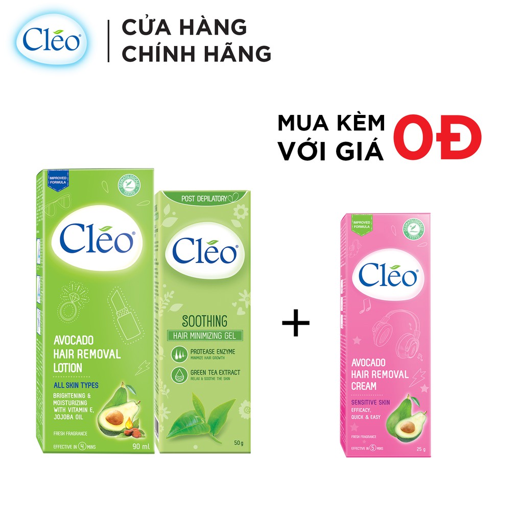 [Mã FMCG8 - 8% đơn 250K] Bộ đôi Lotion Tẩy Lông Cléo Avocado 90ml + Gel Dịu Da Sau Tẩy Lông Cléo Giúp Chậm Mọc Lông 50g