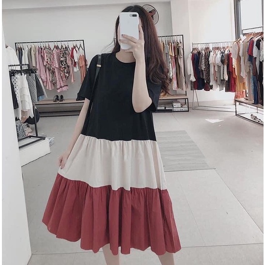 Đầm bầu ngắn tay dáng chữ A M081 chất cotton thời trang thiết kế Mom and Baby