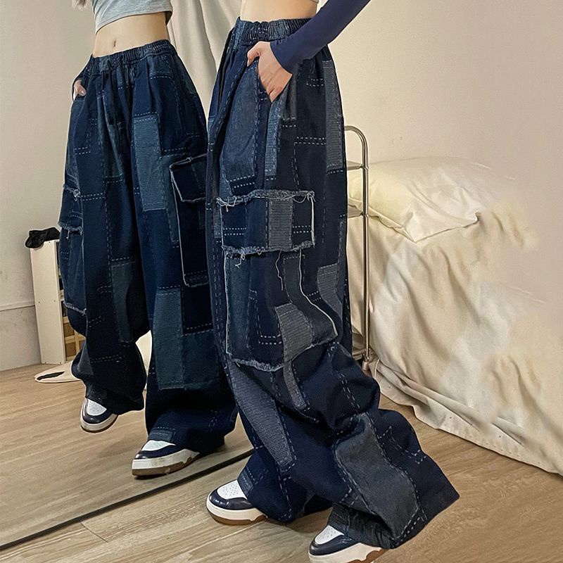 Quần Yếm Jean Ống Rộng Phong Cách Retro Mỹ Cho Nữ