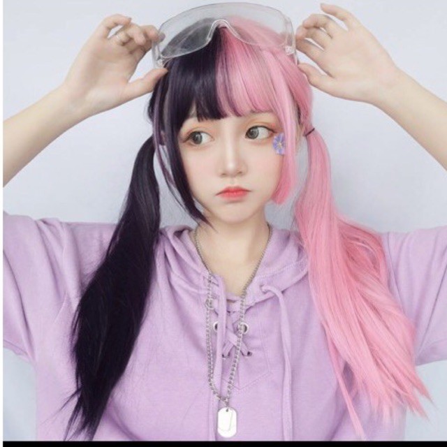 Tóc giả wig lolita hồng đen