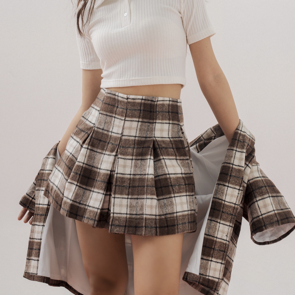 TATICHU - Plaid Short Pant _ Quần giả váy xếp ly caro bố