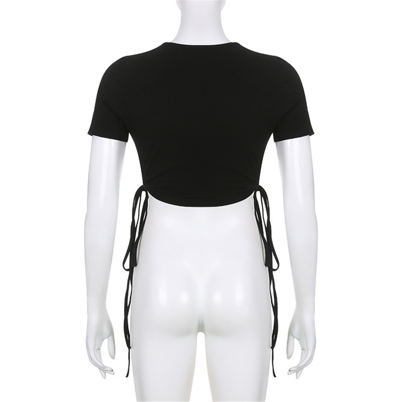 Áo Thun Croptop Tay Ngắn Cổ Tròn Cột Dây In Chữ Phong Cách Cổ Điển Thời Trang Mùa Hè Cho Nữ