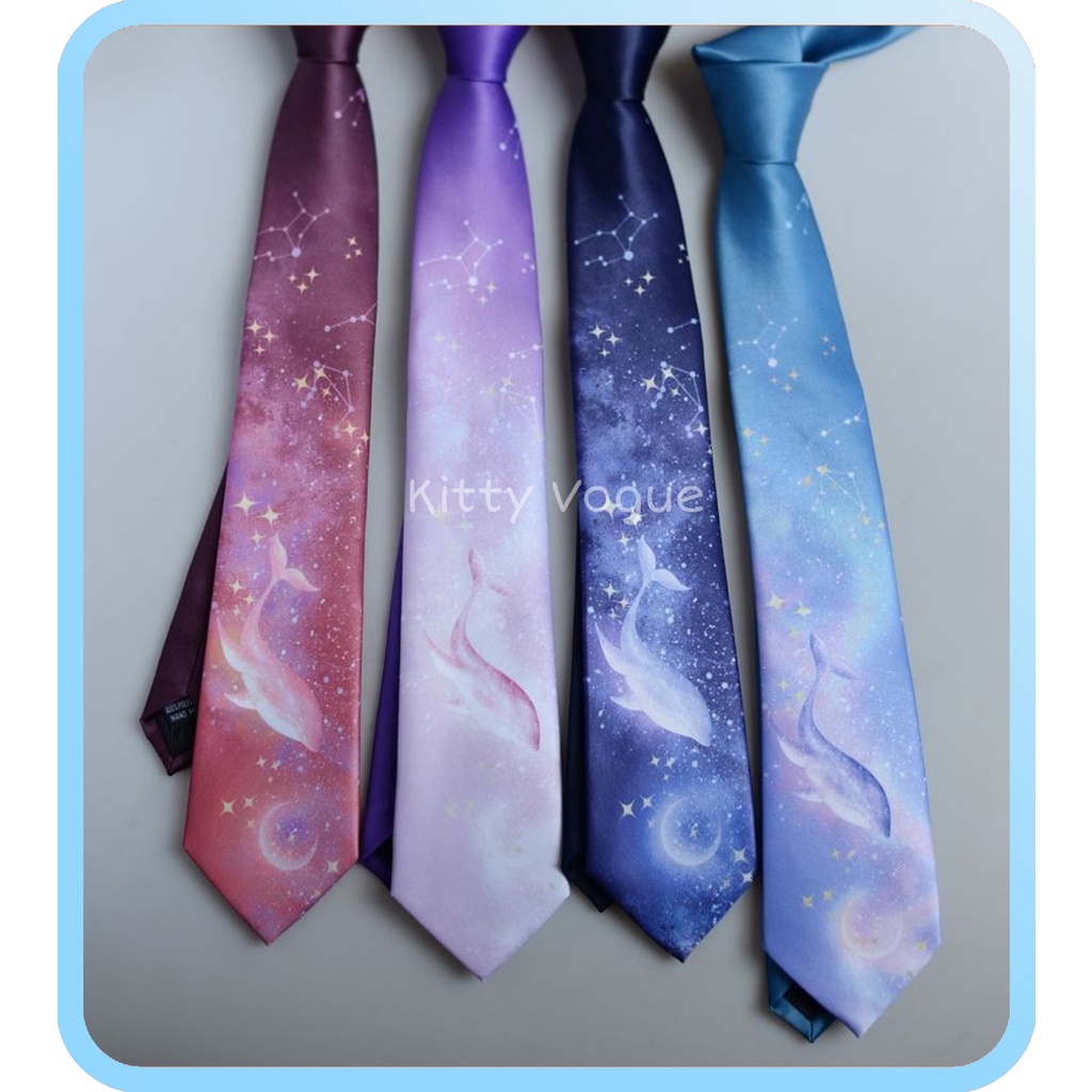 Cà vạt thiết kế tự thắt JK/DK Unisex in hoạt tiết cá voi tông màu galaxy