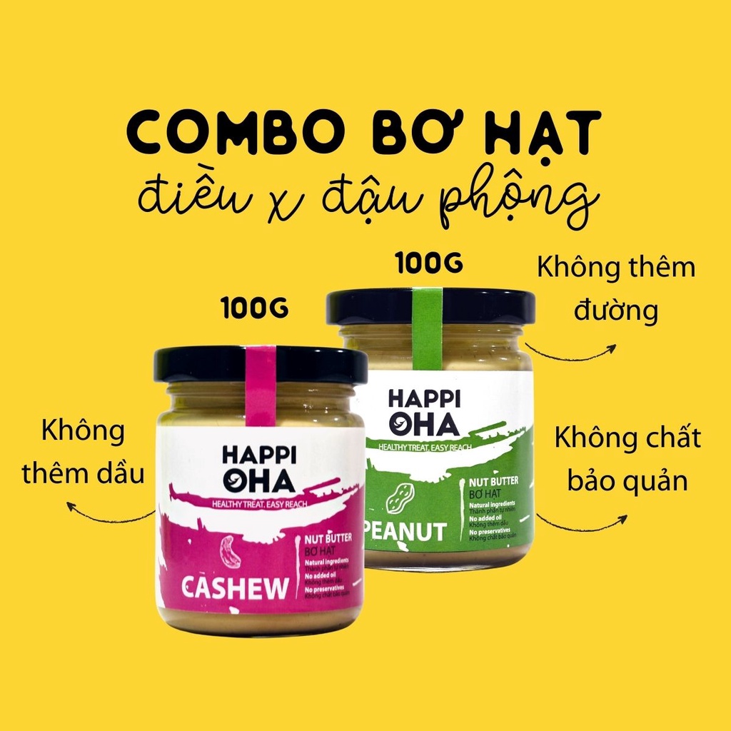 Combo Bơ điều mịn + Bơ đậu phộng tự nhiên HAPPI OHA 2 x 100g