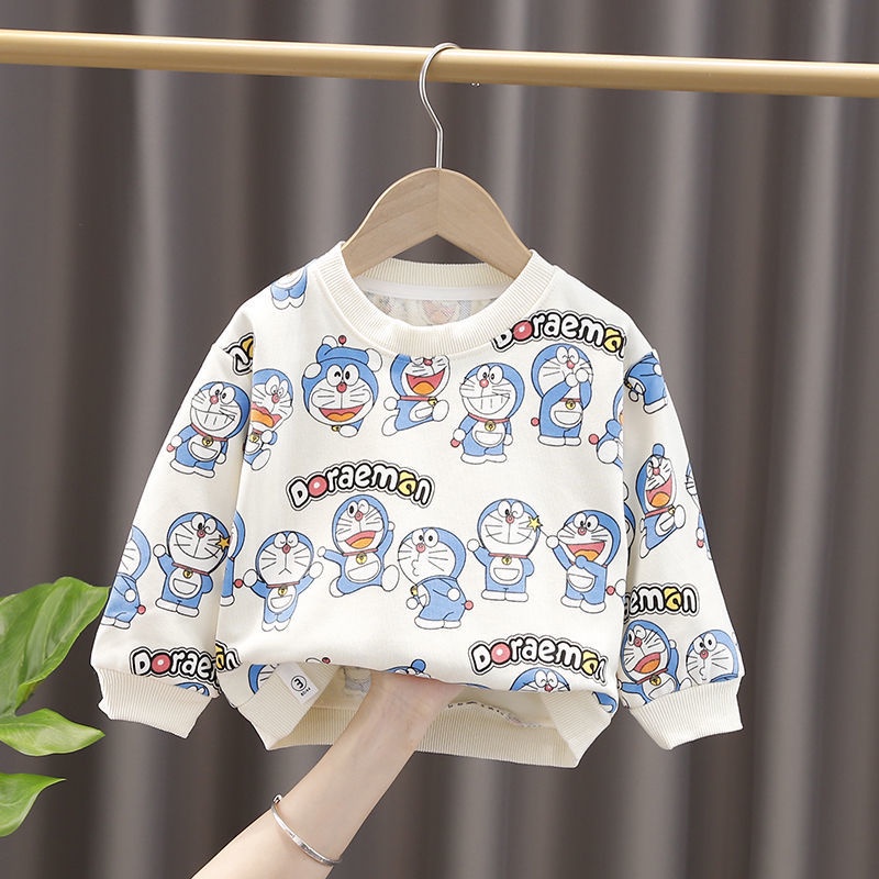 Áo thun tay dài vải cotton in hoạt hình Doraemon dễ thương cho bé trai
