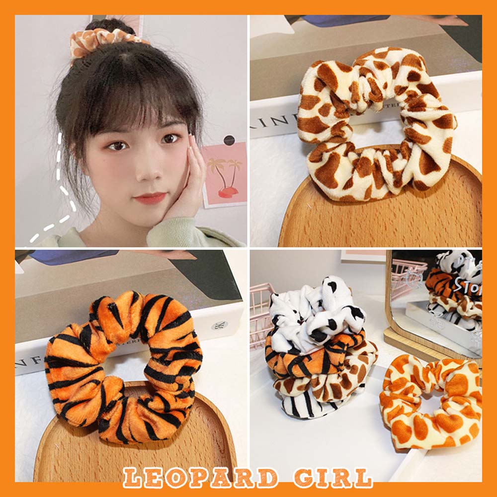 Dây Buộc Tóc Vải Nhung Họa Tiết Da Báo / Hươu Cao Cổ Thời Trang