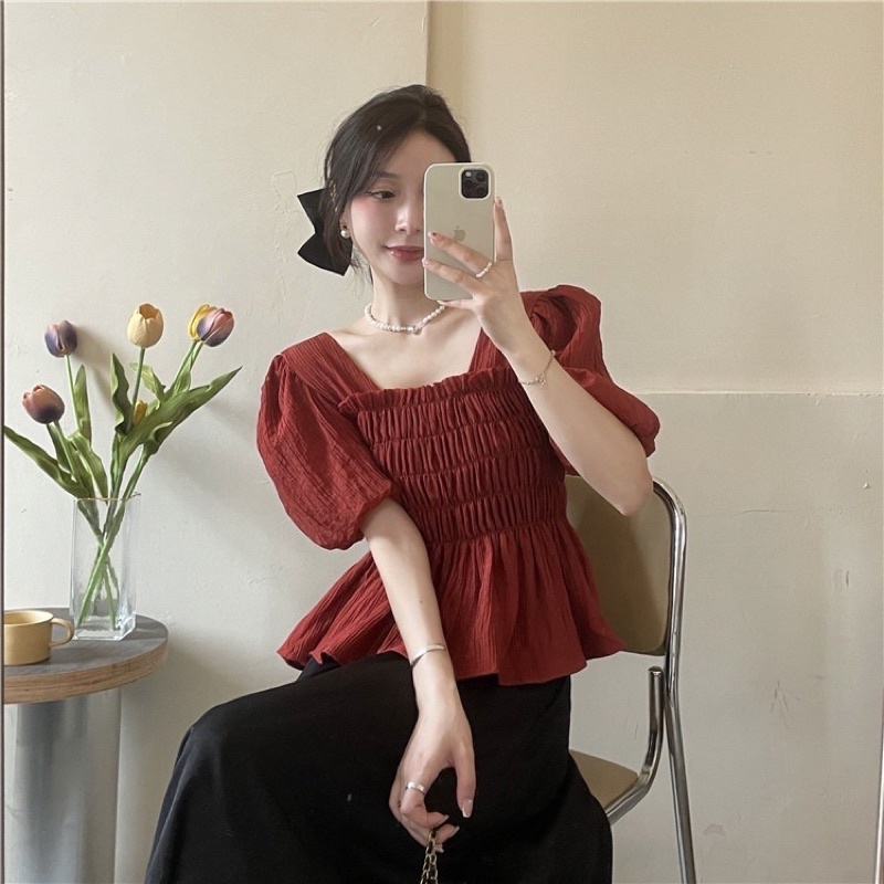 Áo Babydoll bo chun ngực tay bồng nữ m140