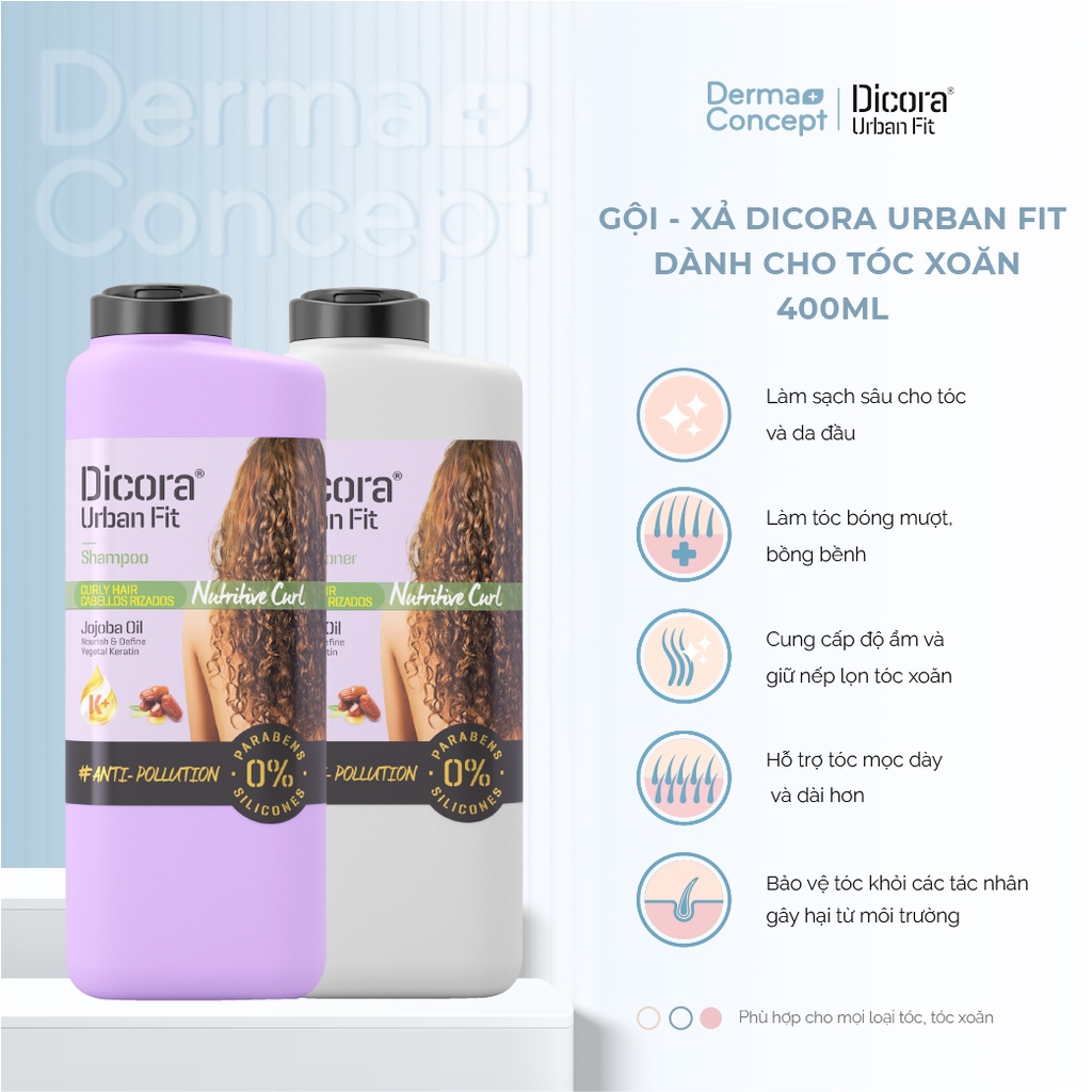Dầu Gội - Xả Dicora Urban Fit chiết xuất tinh dầu Jojoba dành cho tóc xoăn - 400ml