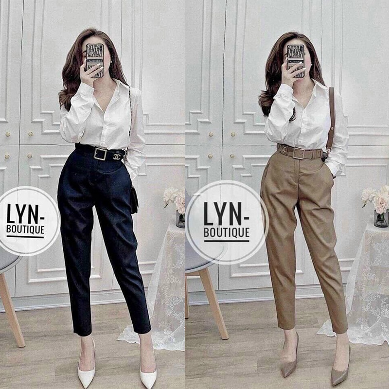 Quần baggy nữ lưng cao kèm đai thời trang công sở Ladya Store M09