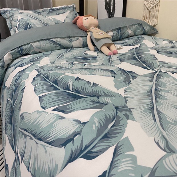 Bộ chăn ga gối Cotton poly M2T bedding, vỏ chăn (mền), drap ga giường và 2 vỏ gối - Pl Lá chuối | BigBuy360 - bigbuy360.vn