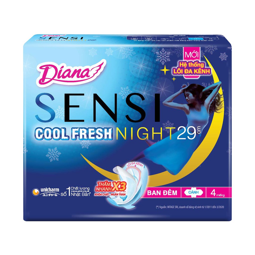 Băng vệ sinh Diana Sensi Cool Fresh Night 29cm 4 miếng gói