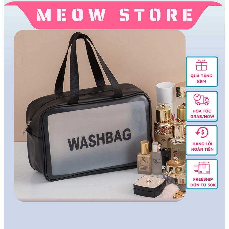 Túi đựng mỹ phẩm dụng cụ trang điểm tiện dụng Washbag trong suốt chống thấm nước MEOW STORE TMP01