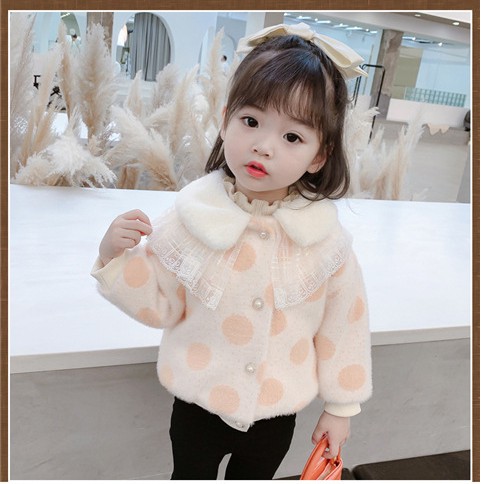 Áo khoác lông lót nhung bé gái size 8-15kg họa tiết chấm tròn chất siêu đẹp AK11