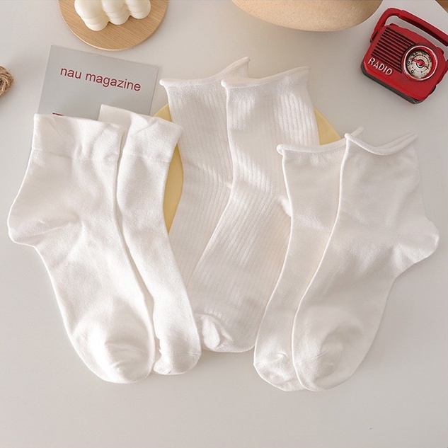 Tất trắng nữ cổ cao vải cotton nhiều họa tiết phong cách Hàn Quốc - T06