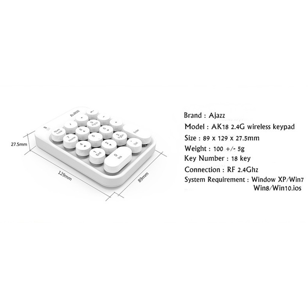 Bàn phím số Ajazz Ak18 bằng ABS chất lượng cao