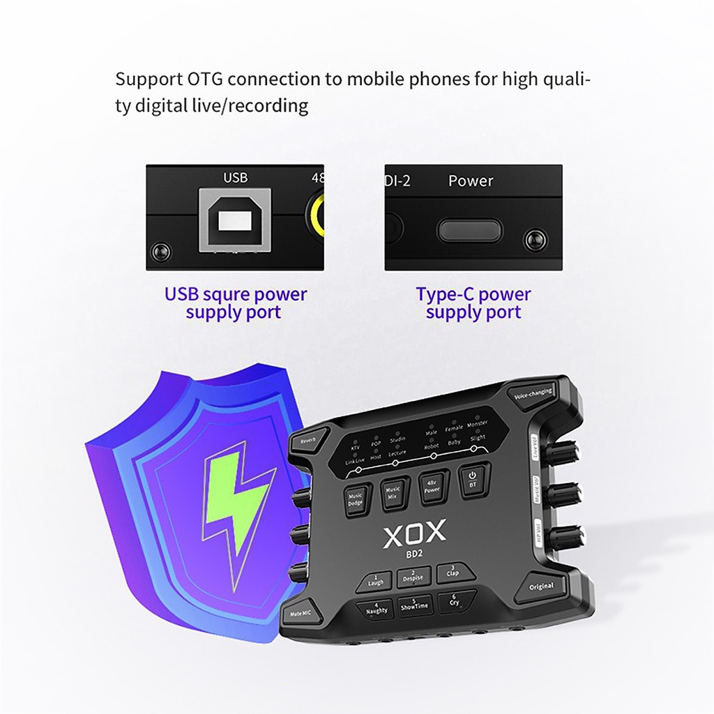 XOX BD2 Bluetooth Soundcard, Online music party, Tích hợp nguồn 48V Livestream, Hiệu chỉnh micro dễ dàng