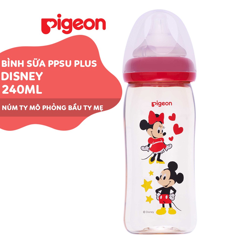 Bình sữa cổ rộng Disney PPSU Plus Pigeon 160ml/ 240ml