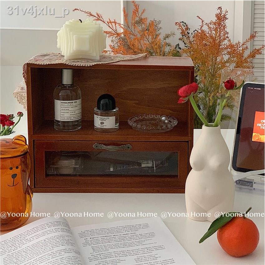 Yoona Home INS retro gỗ để bàn cũ tủ lưu trữ ngăn kéo loại hộp lưu trữ đồ trang sức hộp mỹ phẩm