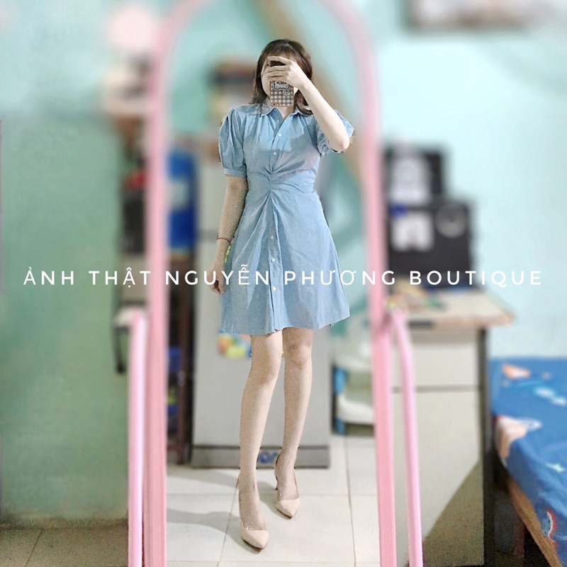Váy sơ mi nhún eo chun sau co giãn phong cách ulzzang Hàn Quốc