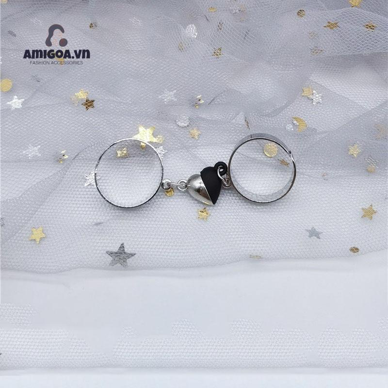 ✨✨Nhẫn Cặp Dạng Mở Có Từ Tính Hình Trái Tim Phong Cách Hip Hop Punk