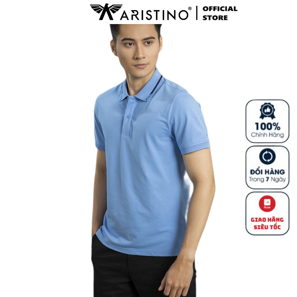 Áo Thun Nam Tay Ngắn Có Cổ Aristino APS063S1 Màu Xanh Biển 103 Chất Liệu Cotton Dáng Regular Fit