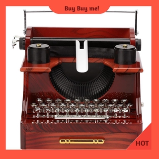 Hộp âm nhạc hình máy đánh chữ bằng gỗ và kim loại cổ điển