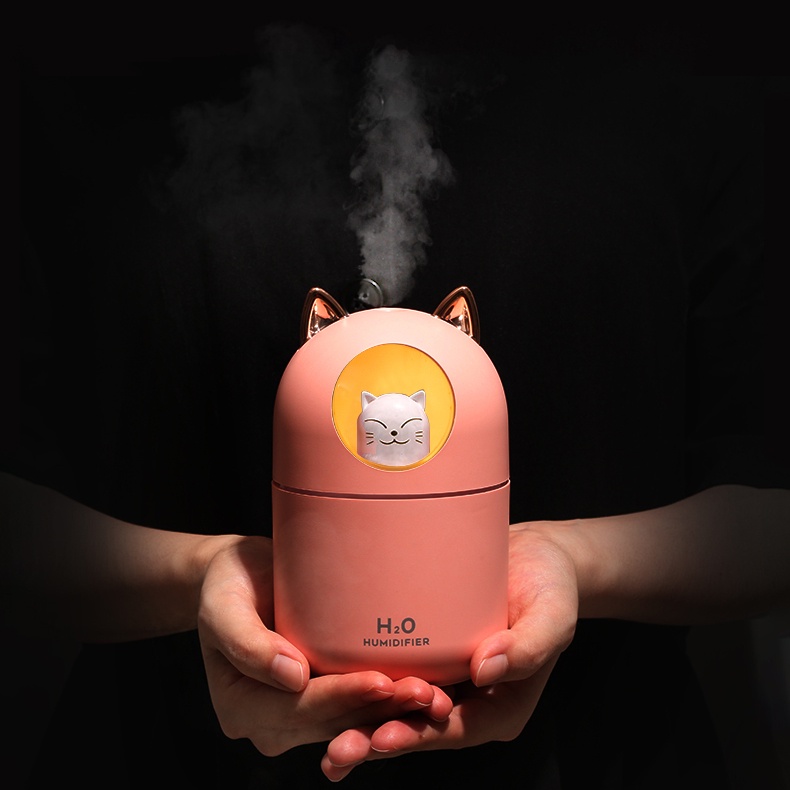 Máy phun xương Đèn ngủ phun sương Máy xông tinh dầu hình mèo dễ thương Máy tạo độ ẩm hình thú