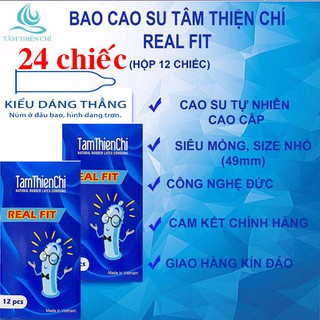 2 hộp 24 chiếc ttc - bao cao su size nhỏ 49mm tâm thiện chí real fit