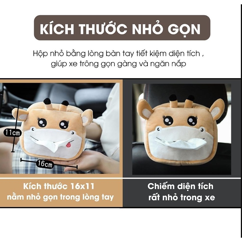 Hộp Đựng KHĂN GIẤY trên ô tô hình thú dễ thương - có quai cài chắc chắn tiện dụng