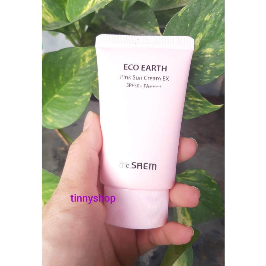 [12/2023] Kem Chống Nắng Nâng Tone Da Trắng Hồng The Saem Eco Earth Power Pink Sun Cream SPF50+/PA++++ 50g Bản Mới Nhất