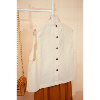 MORI - Áo linen cổ trụ