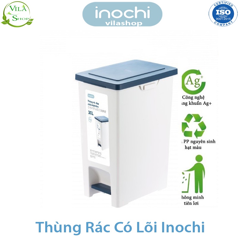 Thùng Đựng Rác, Thùng Rác Nhựa Đạp Chân Có Lõi 30 Lít Nắp Đậy Chữ Nhật Inochi Tiêu Chuẩn Xuất Nhật - Châu Âu - EU