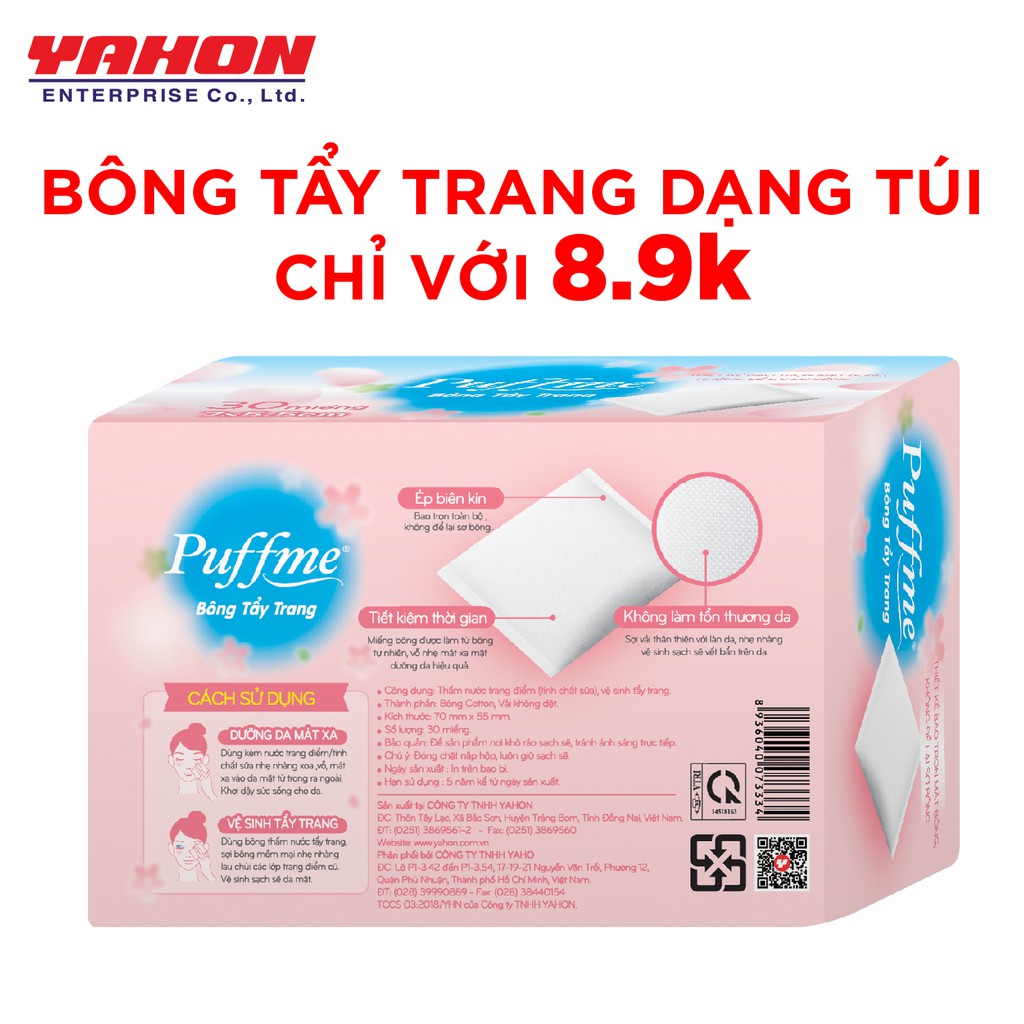 {Hôp Du Lịch} Bông Tẩy Trang Puffme Dạng Túi 30 Miếng