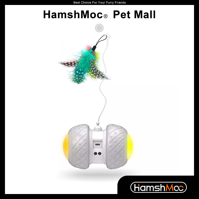 HamshMoc Đồ chơi quả cầu lông vũ thông minh có đèn led vui nhộn cho mèo cưng