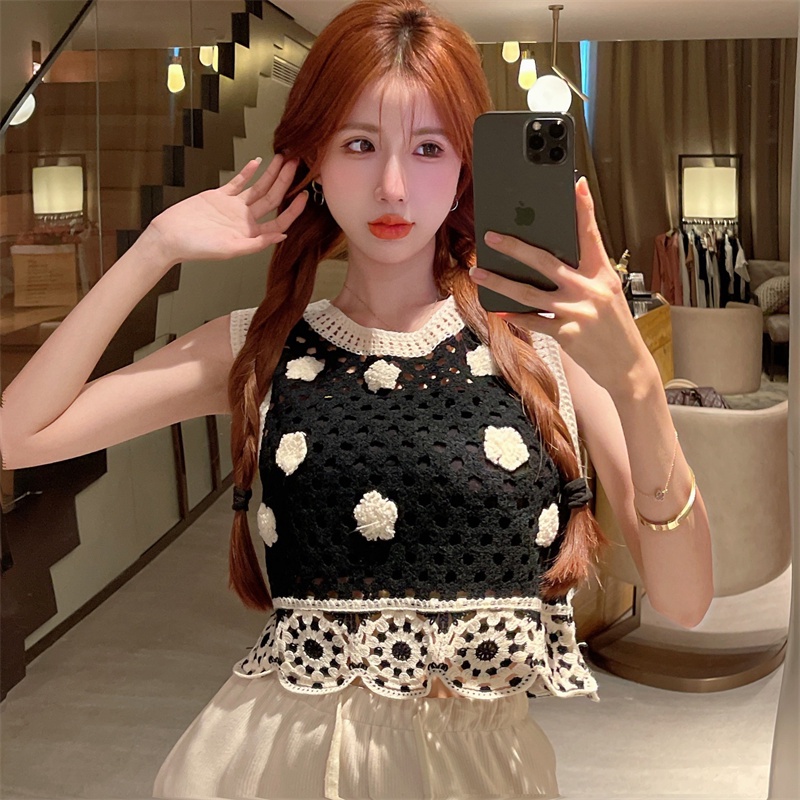 Áo croptop ZHELIHANGFEI dệt kim sát nách thêu hoa quyến rũ hợp thời trang