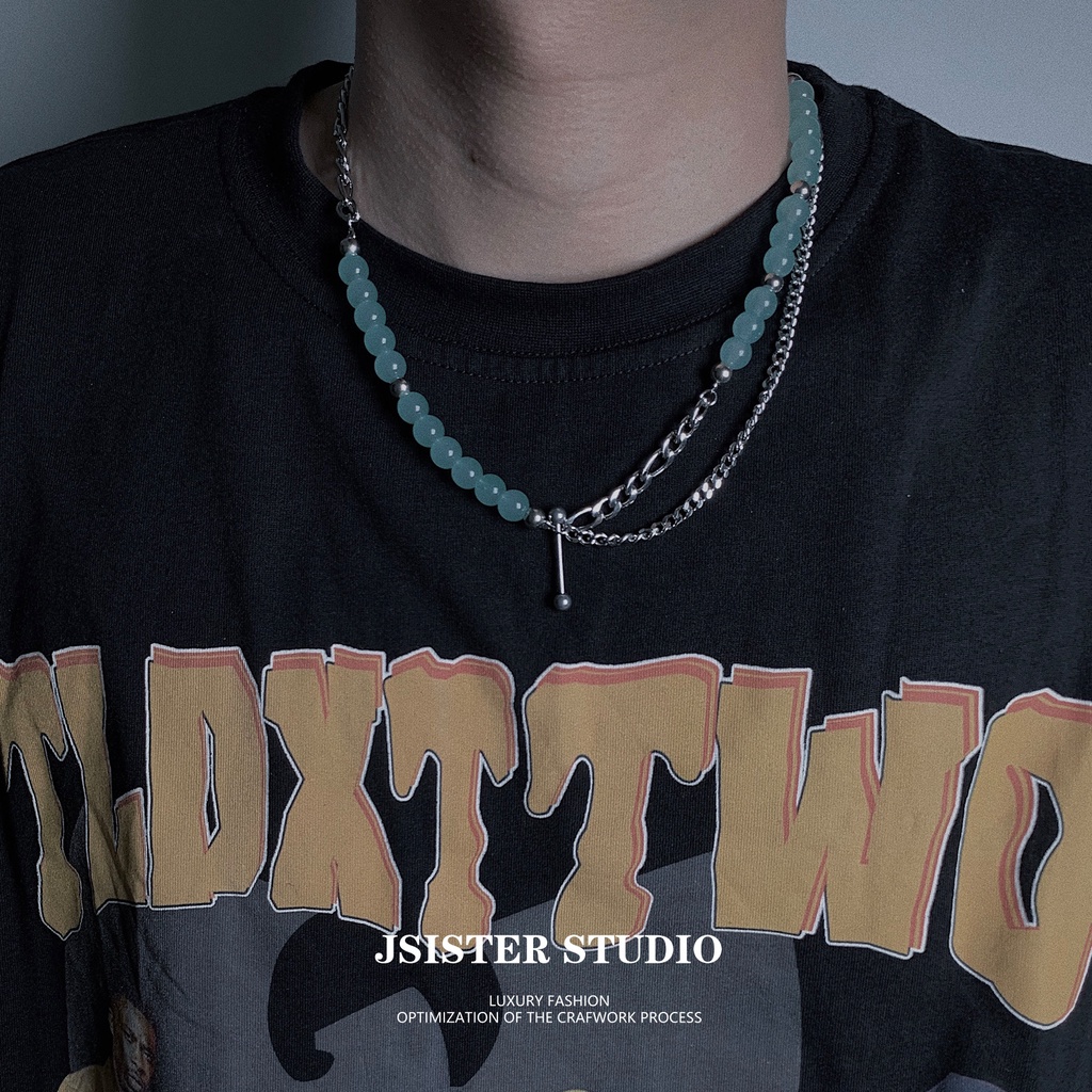 Vòng cổ Màu Xanh Bạc Hà Phong Cách Hip Hop Âu Mỹ