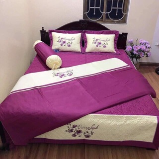 Set Chăn Ga Cưới 7 Món Satin Cao Cấp