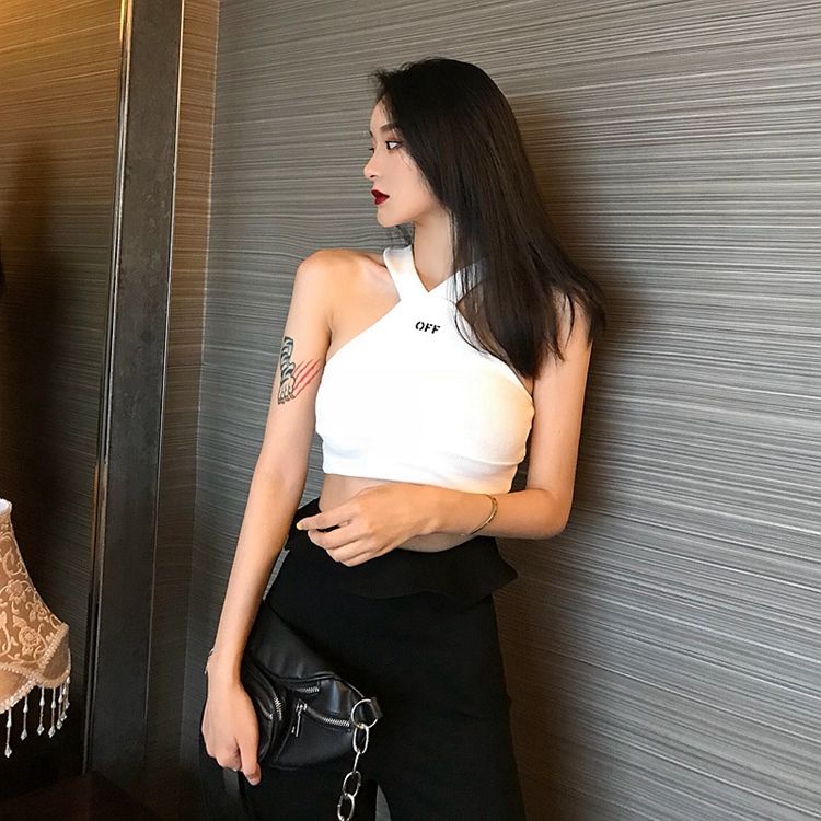 Áo dệt kim không tay cổ chữ V hở lưng phong cách Hong Kong quyến rũ cho nữ