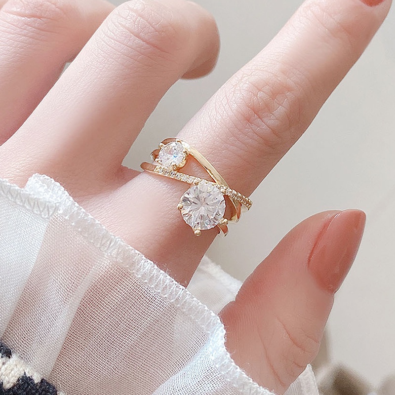 Nhẫn Đính Đá Zircon Lấp Lánh Siêu Sáng Có Thể Điều Chỉnh Làm Quà Tặng Đám Cưới Cho Nữ