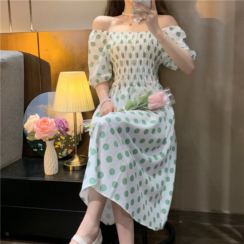 【HangFei】Đầm Cổ V Tay Phồng Đính Nơ Thời Trang Cho Nữ