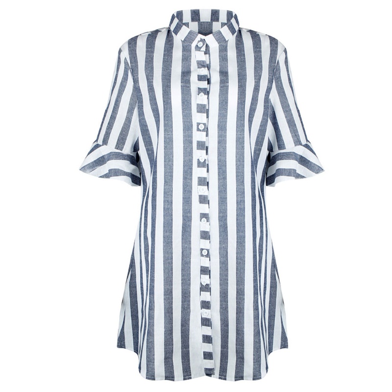 Áo Sơ Mi Tay Lửng Dáng Dài Họa Tiết Kẻ Sọc Thời Trang 2018 Cho Nữ