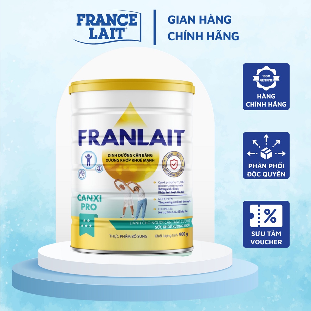 Sữa Franlait Canxi Pro Pháp Giúp Chắc Khỏe Xương Tăng Cường Sức Khỏe Xương Khớp Cho Người Lớn Tuổi 900g