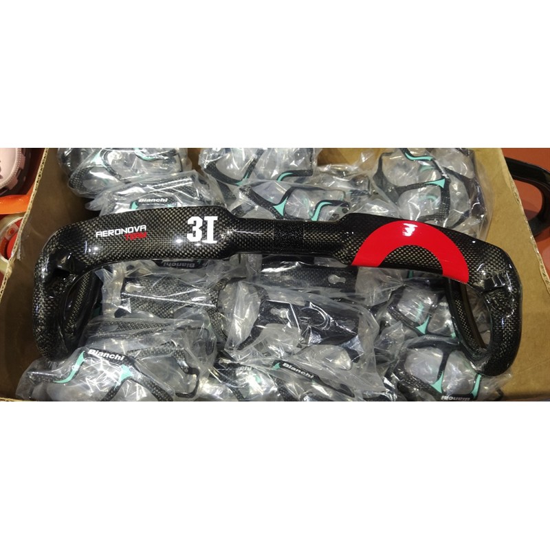Ghi đông xe đạp carbon 3T dẹt - Đen đỏ