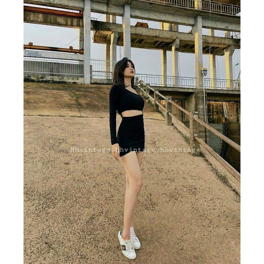 Váy đầm nữ đầm body tay dài khoét eo sang chảnh
