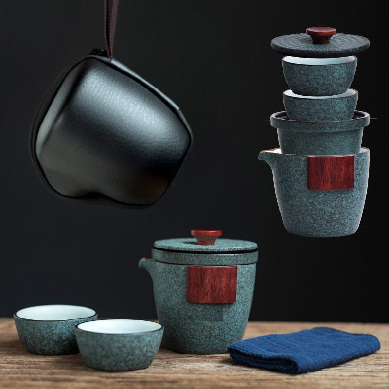 Bluestone Men Gốm Sứ Cốc Nhanh Nồi Một Hai Bốn Sáu Ly Đơn Giản Lưu Trữ Di Động Du Lịch Kung Fu Trà Ngoài Trời Xách Tay Phù Hợp Với