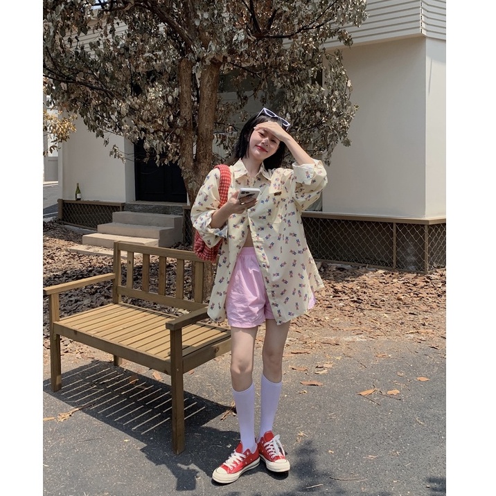 Áo Sơ Mi Tay Dài Dáng Rộng In Họa Tiết Chú Gấu Phong Cách Hàn Quốc Cổ Điển Thời Trang Cho Nữ